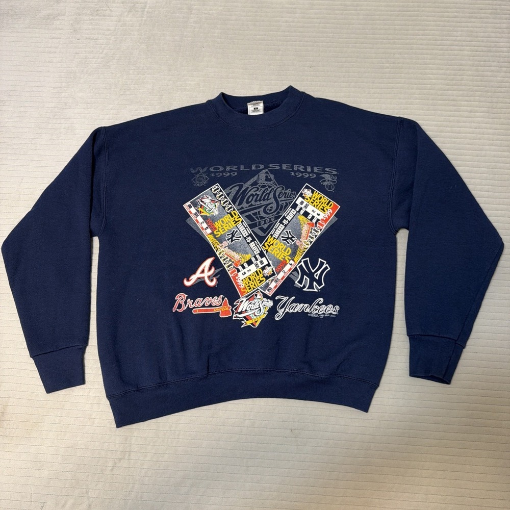 VTG 90s New York Yankees Sweatshirt Mens L 1999 World Series Atlanta Braves
